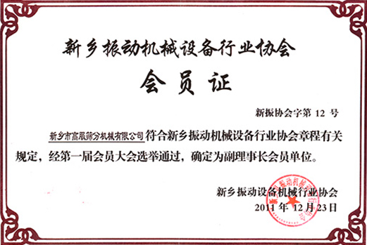 評選為振動(dòng)機(jī)械行業(yè)協(xié)會(huì)副理事長單位